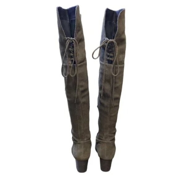 Aldo Taupe Suede Jeffres Calf Lace Up Over-The-Knee Zipper Boots - Size 7.5 - Picture 5 of 9